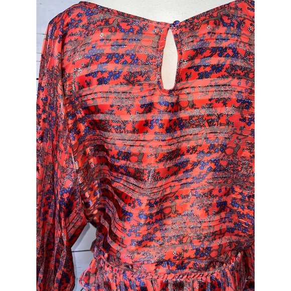 Free People Small Blouse Paisley Metallic Stripe Shirt Boho Hippie Peplum - Picture 9 of 10